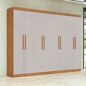 Guarda Roupas Lopas Andara 2,05m x 2,36m x 0,47m 8 Portas 4 Gavetas Sem Espelho e Sem Pés Amêndoa com Off White