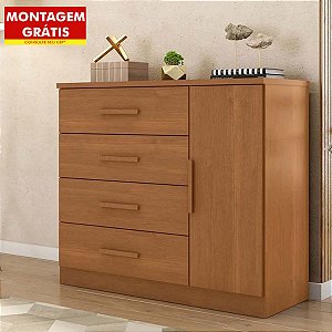 Comoda Sapateira Zanzini Genova Plus 1 Porta e 4 Gavetas 1,14m x 0,98m Cinamomo