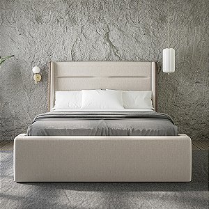 Conjunto Casal Box e Cabeceira Bonan Monza 140cm Linho Bege