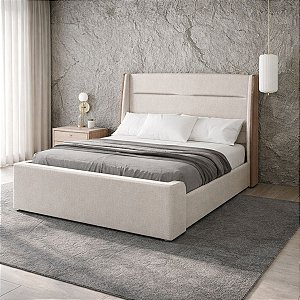 Conjunto Queen Box e Cabeceira Bonan Monza 160cm Linho Bege