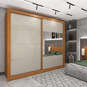 Guarda Roupas Tcil New Florida Com Espelho 2 Portas 4 Gavetas 275cm Cinamomo/Off