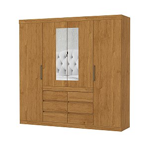 Guarda Roupa Carioca Império 6 Gavetas 2,24m x 2,00m x 0,45m com Espelho com Pés Cinamomo