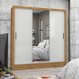 Guarda Roupa Carioca Santiago Plus 3 Portas 3 Gavetas 179cm com Espelho Cinamomo/Off White