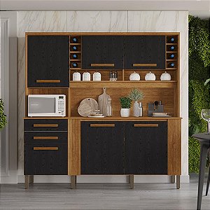 Armário de Cozinha Salleto Catar 6 Portas 2 Gavetas Cinamomo/Preto