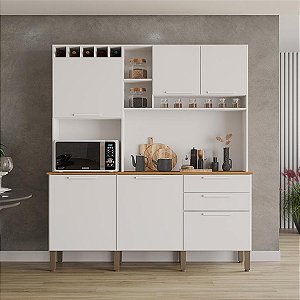 Armário de Cozinha Salleto New Topázio Modulado 6 Portas 2 Gavetas Branco