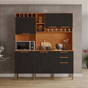 Armário de Cozinha Salleto New Topázio Cinamomo/Preto
