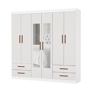 Guarda Roupas Carioca Hercules 6 Portas 4 Gavetas 2,00m x 1,77m x 0,47m com Espelho Com Pés Branco