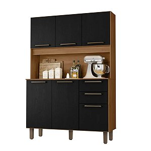 Kit Cozinha Zanzini Pop 6 Portas 2 Gavetas 1,74m x 1,20m Cinamomo com Preto Catedral