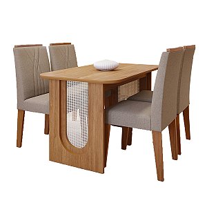 Mesa Cimol Valentina 4 Cadeiras Nicole 1,30m x 0,80m Cinamomo com Linho Bege