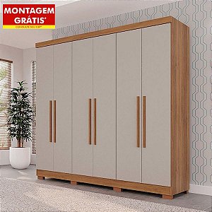 Guarda Roupas Salleto Recife Com Pés 6 Portas 2 Gavetas 180cm Cinamomo/Off White