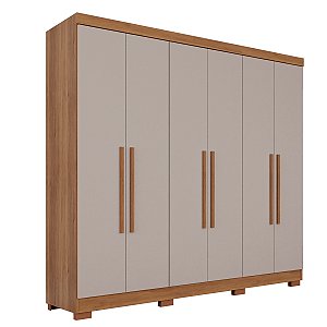 Guarda Roupa Salleto Recife 2,05m x 1,80m 0,47m6 Portas com 8 Gavetas com Pés Sem Espelho Cinamomo com Off White