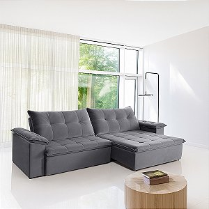 Sofá retrátil Ecotec Soberano 2,30m Tecido Boucle Grafite
