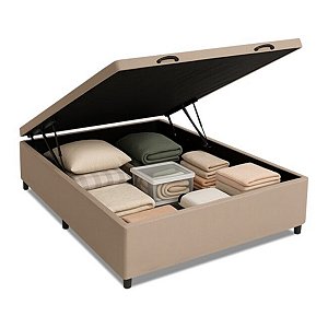 Base Box Baú MDP Clean Casal 1,38m x 1,88m Tecido 03 Bege