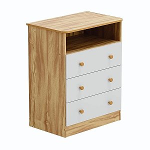 Cômoda Peroba Smim New 3 Gavetas 0,82m x 0,65m 0,42m Branco com Amêndoa