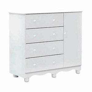 Cômoda Peroba Junior New 1 Porta 4 Gavetas 0,88m x 0,95m 0,42m Branco Brilho