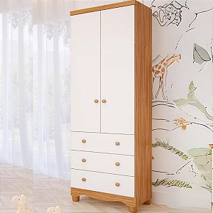 Guarda Roupa Peroba Junior 2 Portas 3 Gavetas 62cm Branco/Amêndoa