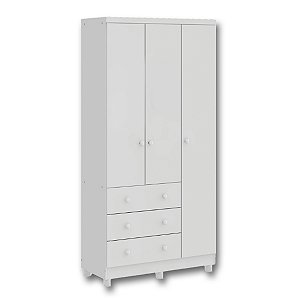 Guarda Roupas Peroba Junior New 3 Portas 3 Gavetas 1,89m x 1,22m x 0,42m Branco Brilho