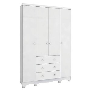 Guarda Roupas Peroba Junior New 4 Portas 3 Gavetas 1,89m x 1,22m x 0,42m Branco Brilho