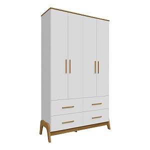 Guarda Roupas Peroba Guti Retrô 4 Portas 4 Gavetas 2,10m x 1,27m x 0,45m Branco com Amêndoa