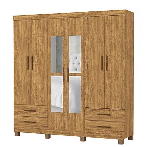 Guarda Roupas Carioca Hércules 6 Portas 4 Gavetas 2,00m x 1,77m x 0,47m Com Espelho Com Pés Cinamomo