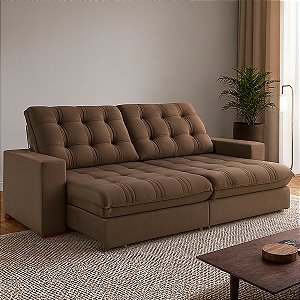 Sofá Teixeira Retrátil Triunfo 2,3m Molas Ensacadas Pillow Tecido 336 Marrom
