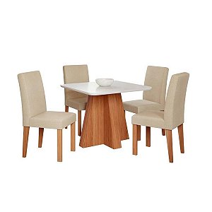 Mesa Cimol Larissa Tampo de Vidro 1,30m com 4 Cadeiras Maia Cinamomo com Gengibre