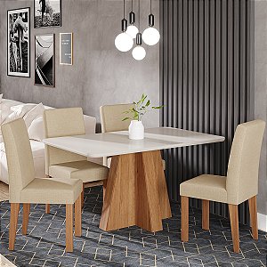 Mesa de Jantar Cimol Larissa Retangular Tampo de Vidro 160cm com 6 Cadeiras Mais Cinamomo/Gengibre