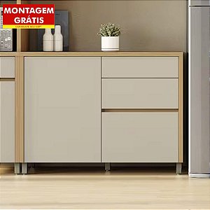 Balcão de Cozinha Nesher Condessa Modulado 1 Porta 3 Gavetas Carvalho/Greige