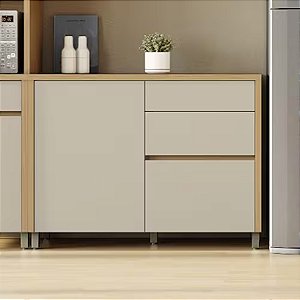 Balcão de Cozinha Nesher Condessa Modulado 1 Porta 3 Gavetas Carvalho/Greige