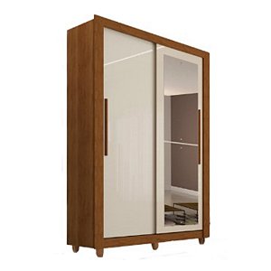 Roupeiro Salleto Linhares 2,13m x 1,26m x 0,47m 2 Portas Flex 2 Gavetas Cinamomo com Off White