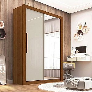 Guarda Roupas Salleto Linhares 2 Portas 2 Gavetas Com Espelho 126cm Cinamomo/Off White