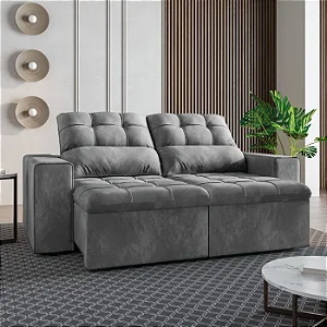 Sofá Flash Retrátil e Reclinável 2 Lugares 1,80m Veludo Malibu Cinza: Conforto Absoluto e Design Moderno para Transformar sua Sala! (Assento D23 com Manta Acrílica, Encosto em Fibra Silic