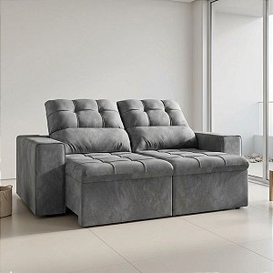 Sofá Flash Retrátil e Reclinável 2 Lugares 1,80m Veludo Malibu Cinza: Conforto Absoluto e Design Moderno para Transformar sua Sala! (Assento D23 com Manta Acrílica, Encosto em Fibra Silic