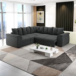 Sofá Retrátil Flash Qatar de Canto 5 Lugares Suede Cinza