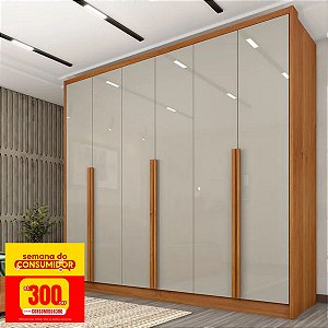 Guarda Roupas Tcil Master 6 Portas 2,01m x 2,24m x 0,46m Cinamomo com Off White