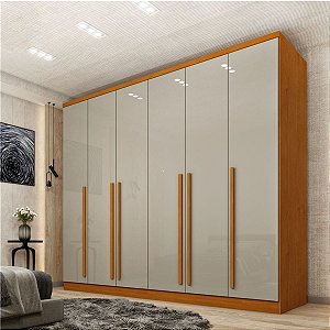 Guarda Roupas Tcil Sevila 6 Portas 8 Gavetas 2,70m x 2,40m x 0,55m Cinamomo com Off White