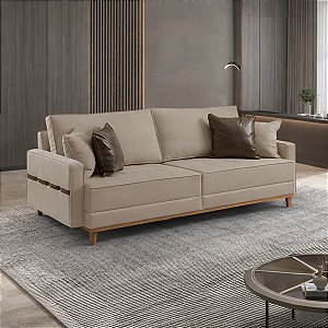 Sofá Martins 4 Lugares M-203 2,20m Tecido B396 Linho Bege