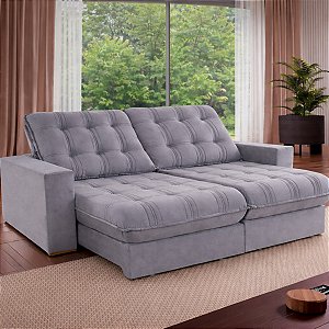 Sofá Teixeira Retrátil Triunfo 2,30m Molas Ensacadas Pillow Tecido 330 Cinza