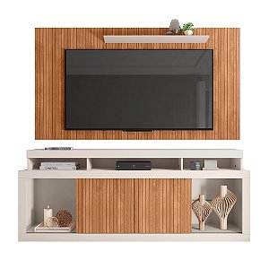 Rack+Painel Caemmun Life 1,95m x 1,80m Off White com Freijó