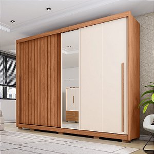Guarda Roupas Caemmun Moviment Lux com Espelho 2,3m x 2,7m Freijó com Off Sued