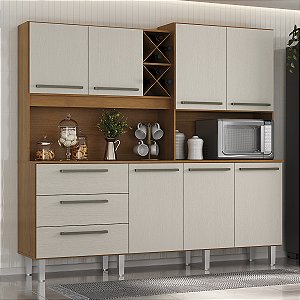 Kit Cozinha Zanzini Ajax 2,07m x 1,93m 7 Portas 3 Gavetas Cinamomo com Areia