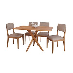 Conjunto Mesa Cimol Cacau 1,30m x 80cm com 4 Cadeiras Sabiá Courino Kaki Cinamomo