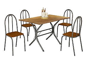 Mesa de Jantar Teixeira Cabo Frio Retangular 120cm Tampo Madeira 4 Cadeiras Ubatuba Preto Fosco/Jambo