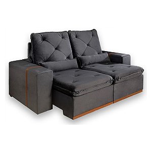 Sofá Retrátil e Reclinável Aifos Milão 2,10m Veludo Cinza Pillow Top D33