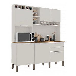 Armário de Cozinha Salleto New Topázio Modulado 6 Portas 2 Gavetas Branco/Cinamomo