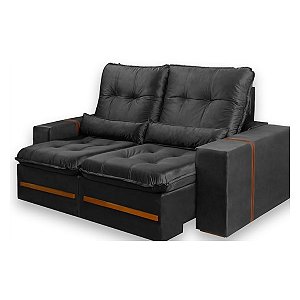 Sofá Retrátil e Reclinável Aifos Montreal 2,20m Veludo Preto Pillow Top D33