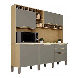 Armário de Cozinha Salleto New Topázio Modulado 6 Portas 2 Gavetas Jequitibá/Granizo