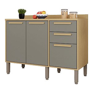 Balcão de Cozinha Salleto Florida Modulado 120cm 3 Portas 2 Gavetas Jequitibá/Granizo