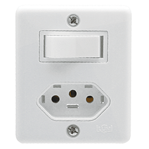 INTERRUPTOR SIMPLES 6A C/ TOMADA 2P+T 10A 250V~ BOX ILUMI