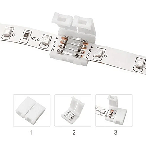 EMENDA RAPIDA PARA FITA DE LED RGB COLORIDA 4 VIAS 10MM, COMPATIVEL COM 5050, 3528